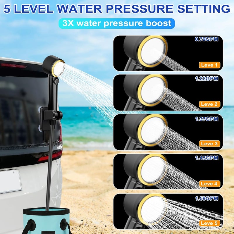 AYWOHA Portable Shower for Camping, 8000mAh Rechargeable Camping Shower Pump with 3X Stronger Water Flow, 5 Pressure Levels & 4 Shower Modes Outdoor Shower with Intelligent LED Display for Hiking Travel Pet - Image 4